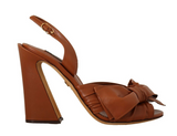 Dolce & Gabbana Elegant Brown Ankle Strap Heels with Bow Detail