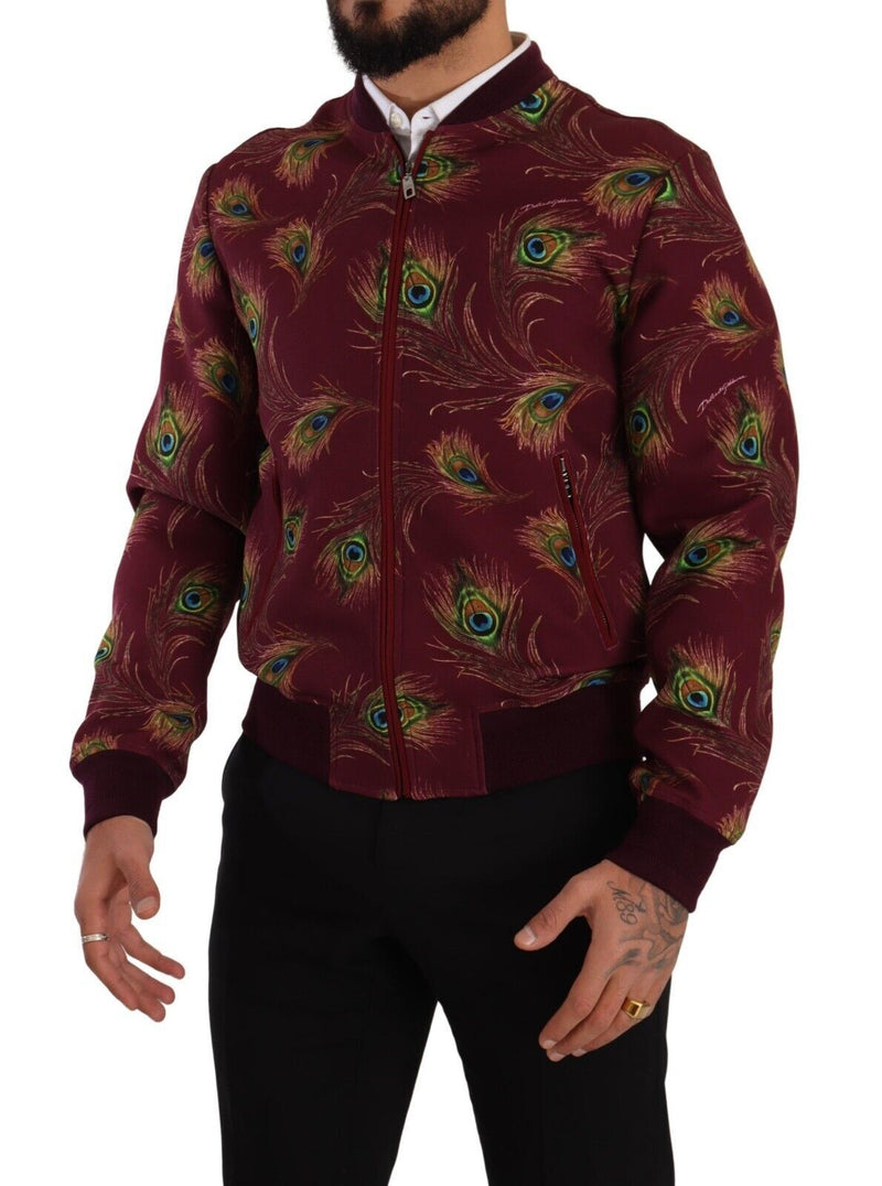 Dolce & Gabbana Radiant Red Peacock Print Bomber Jacket