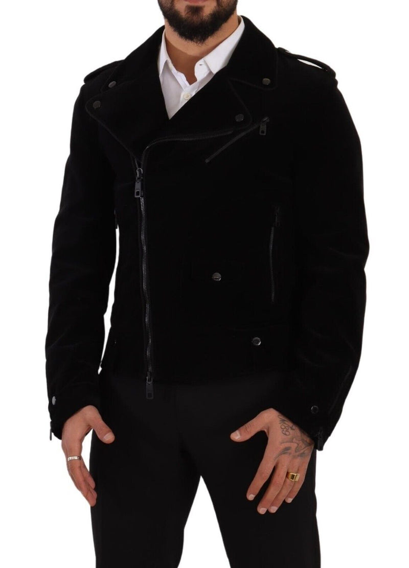 Dolce & Gabbana Sleek Black Cotton Biker Jacket