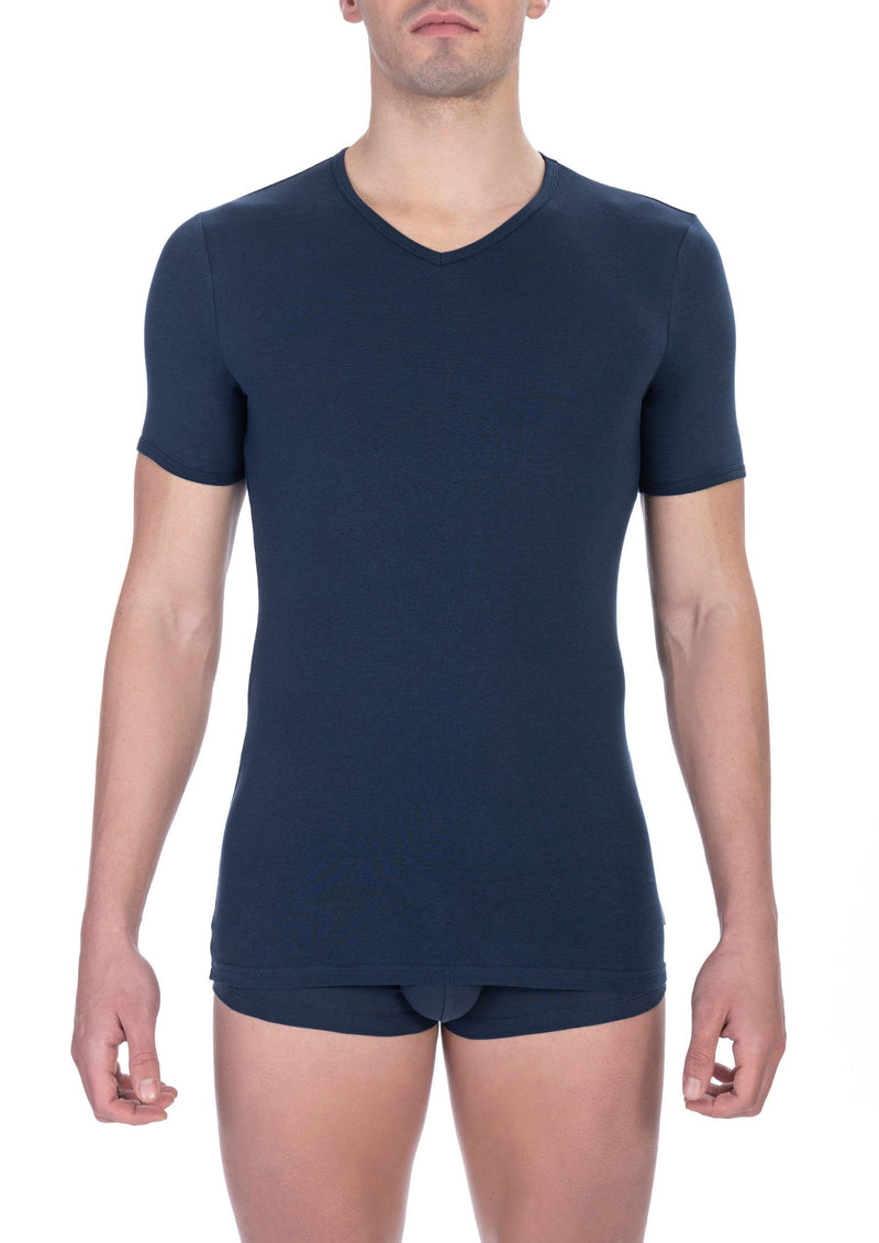 Bikkembergs Blue Cotton Men's V-Neck T-Shirt