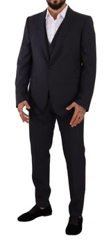 Dolce & Gabbana Elegant Navy Blue Wool Silk Men's Martini Suit