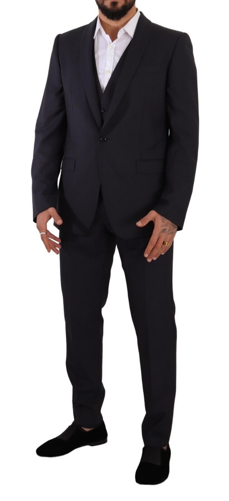 Dolce & Gabbana Elegant Navy Blue Wool Silk Men's Martini Suit