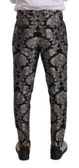 Dolce & Gabbana Elegant Jacquard Dress Pants in Black & Silver