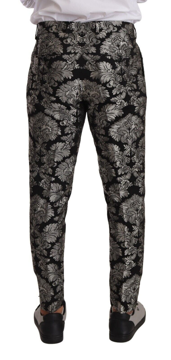 Dolce & Gabbana Elegant Jacquard Dress Pants in Black & Silver