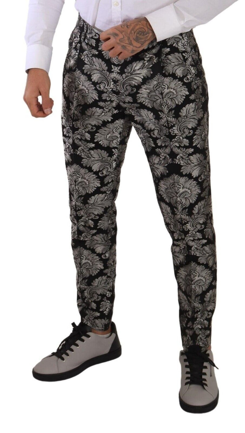 Dolce & Gabbana Elegant Jacquard Dress Pants in Black & Silver