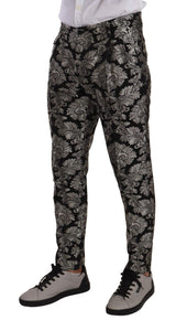 Dolce & Gabbana Elegant Jacquard Dress Pants in Black & Silver