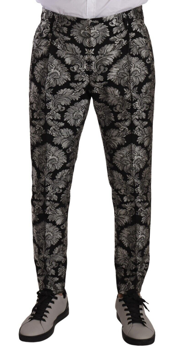 Dolce & Gabbana Elegant Jacquard Dress Pants in Black & Silver