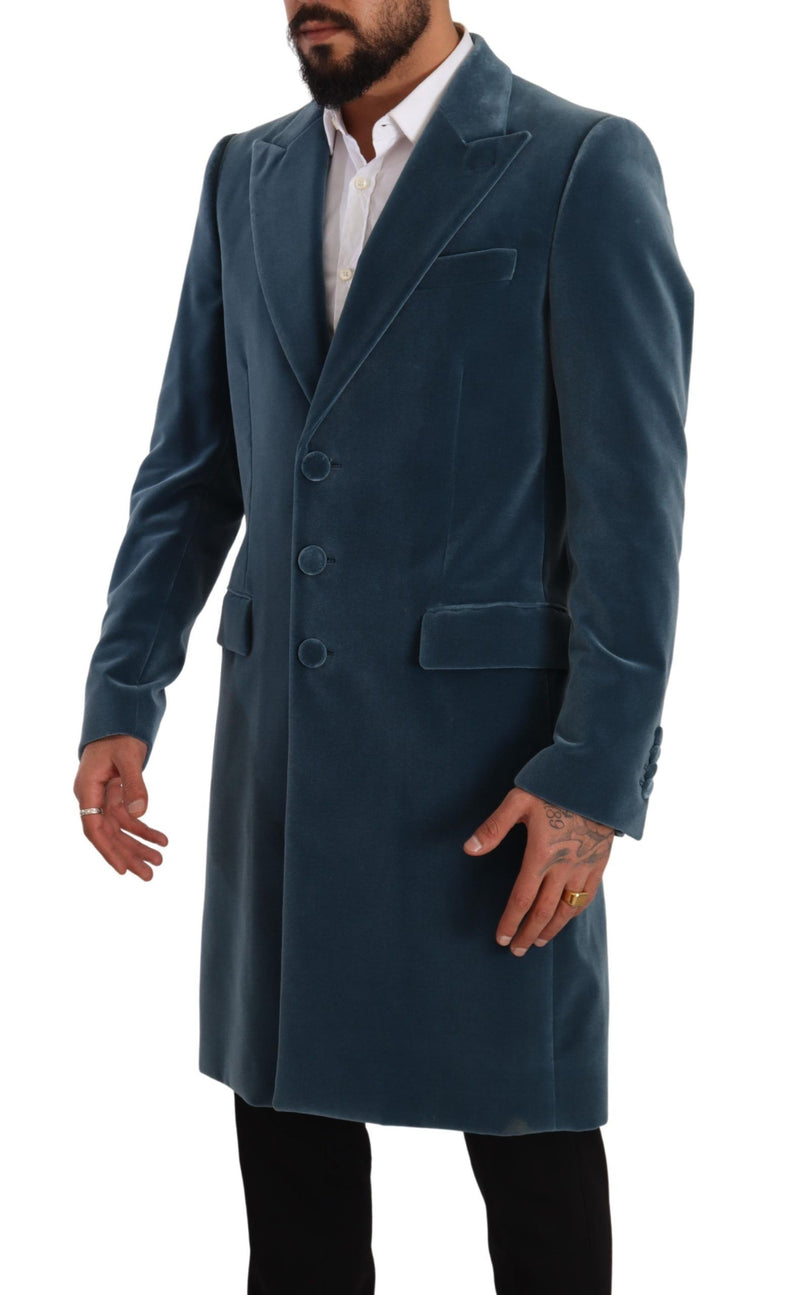 Dolce & Gabbana Elegant Blue Velvet Overcoat Jacket