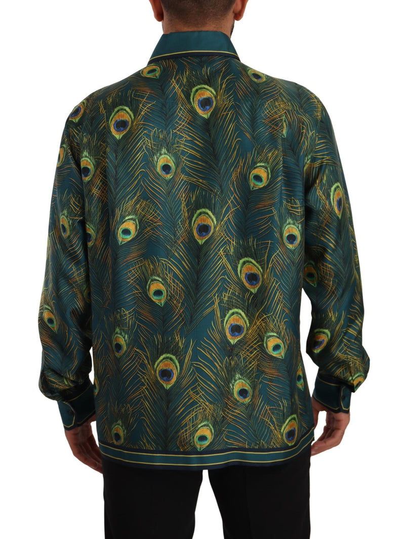 Dolce & Gabbana Peacock Feather Print Silk Shirt