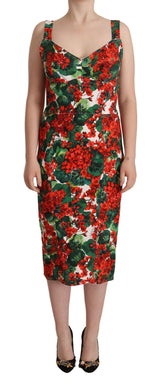 Dolce & Gabbana Elegant Red Floral Midi Bodycon Dress