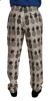 Dolce & Gabbana Elegant Silk Lounge Pants with Pineapple Print