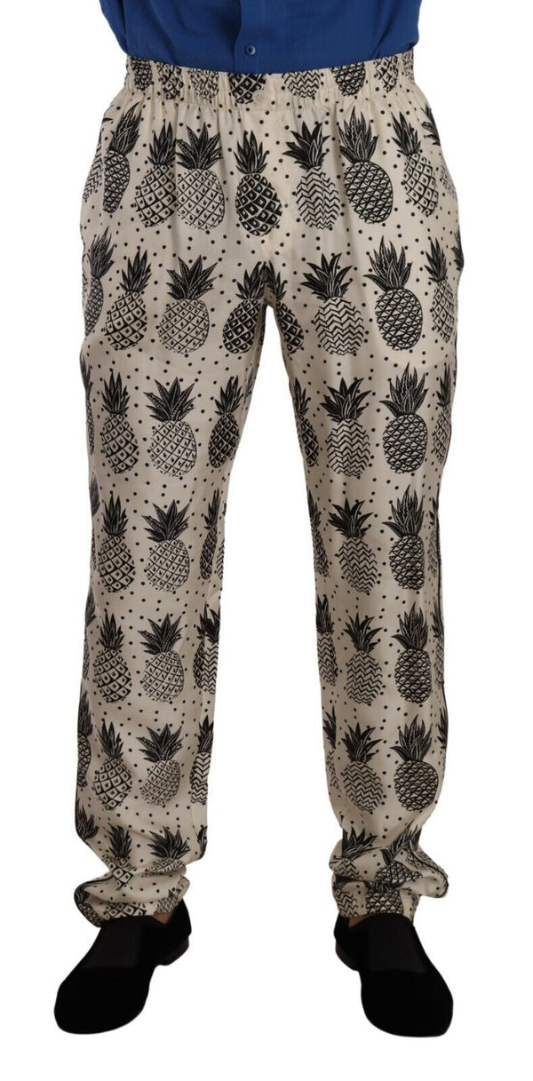 Dolce & Gabbana Elegant Silk Lounge Pants with Pineapple Print