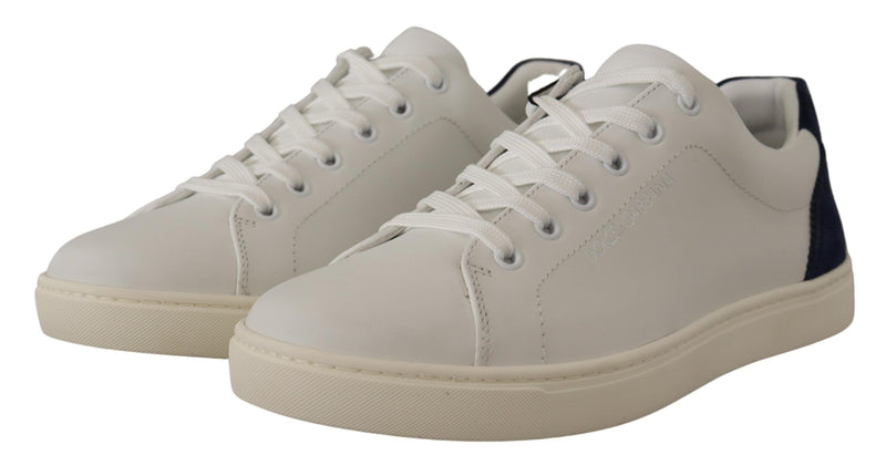 Dolce & Gabbana Elegant White and Blue Low-Top Leather Sneakers