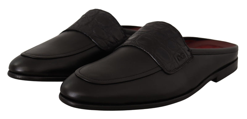 Dolce & Gabbana Exquisite Black & Burgundy Leather Slides