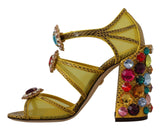 Dolce & Gabbana Stunning Crystal-Embellished Yellow Leather Sandals