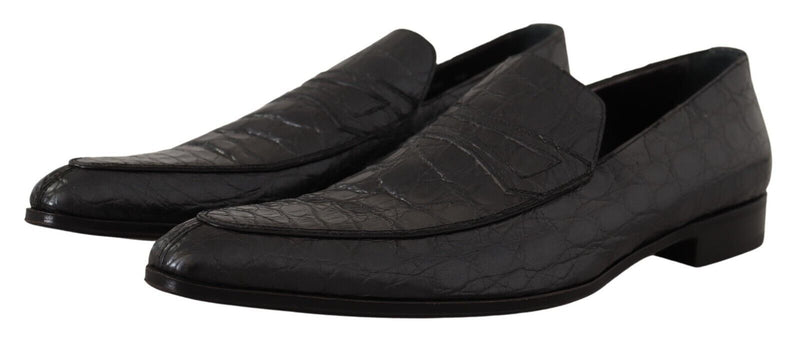 Dolce & Gabbana Exquisite Black & Gray Crocodile Loafers