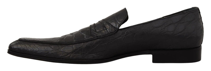 Dolce & Gabbana Exquisite Black & Gray Crocodile Loafers