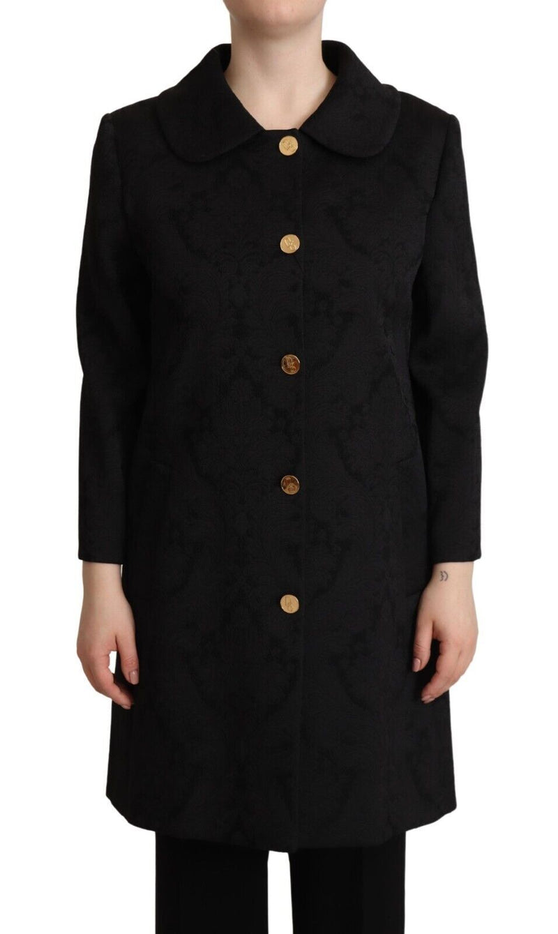 Dolce & Gabbana Elegant Black Brocade Long Trench Coat