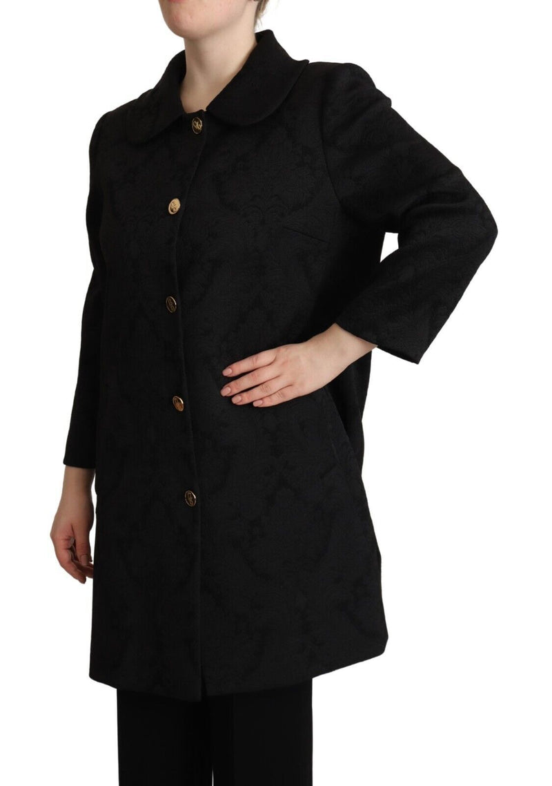 Dolce & Gabbana Elegant Black Brocade Long Trench Coat