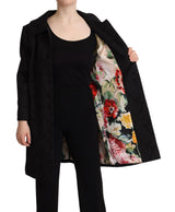 Dolce & Gabbana Elegant Black Brocade Long Trench Coat