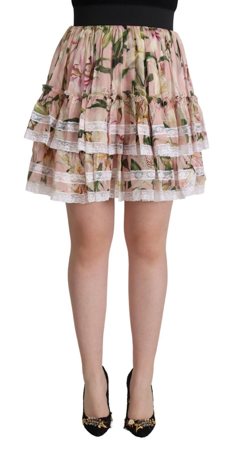 Dolce & Gabbana Elegant Lily Print Tiered A-Line Mini Skirt