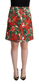 Dolce & Gabbana Vibrant Geranium Print A-Line Skirt