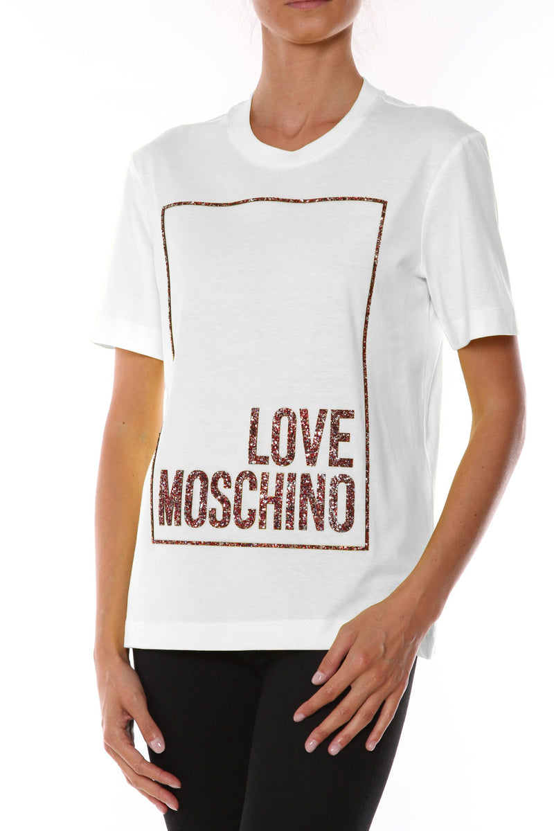 Love Moschino Embossed Glitter Logo Cotton Tee