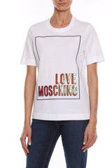 Love Moschino Embossed Fluorescent Logo Cotton Tee