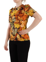 Dolce & Gabbana Elegant Round Neck Leaf Print Blouse