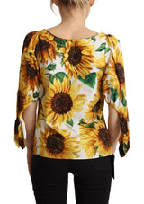 Dolce & Gabbana Sunflower Print Cotton Elbow Sleeve Blouse