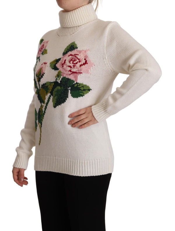 Dolce & Gabbana Elegant Floral Embroidered Wool Turtleneck