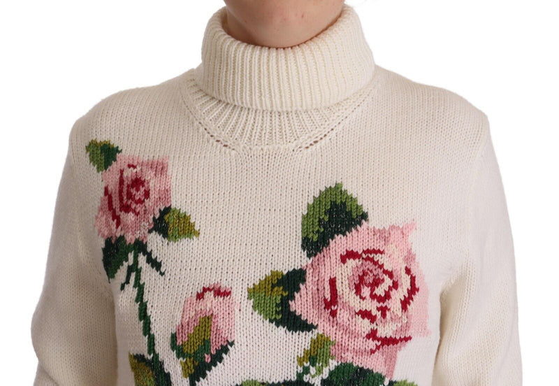 Dolce & Gabbana Elegant Floral Embroidered Wool Turtleneck