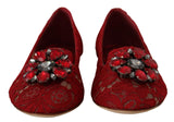 Dolce & Gabbana Radiant Red Lace Ballet Flats with Crystal Buckle