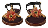 Dolce & Gabbana Embroidered Flat Leather Sandals