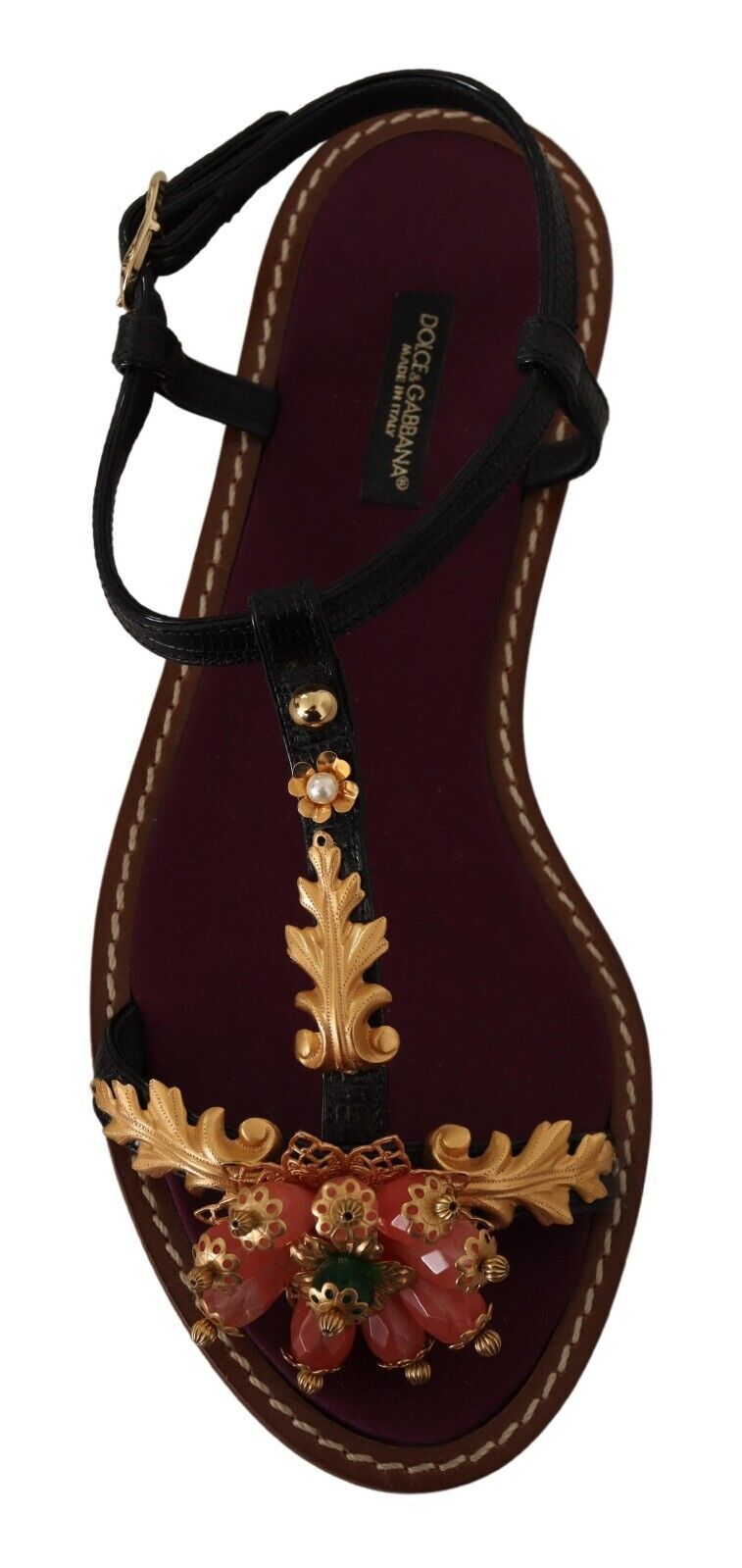 Dolce & Gabbana Embroidered Flat Leather Sandals