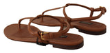 Dolce & Gabbana Elegant Leather T-Strap Flat Sandals