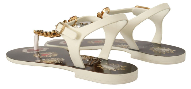 Dolce & Gabbana T-Strap Heart Crystal Embellished Sandals