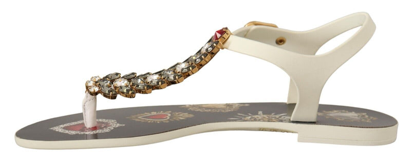 Dolce & Gabbana T-Strap Heart Crystal Embellished Sandals