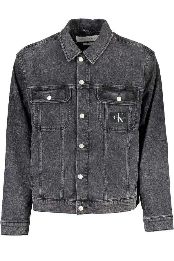 Calvin Klein Sleek Black Denim Jacket with Designer Flair