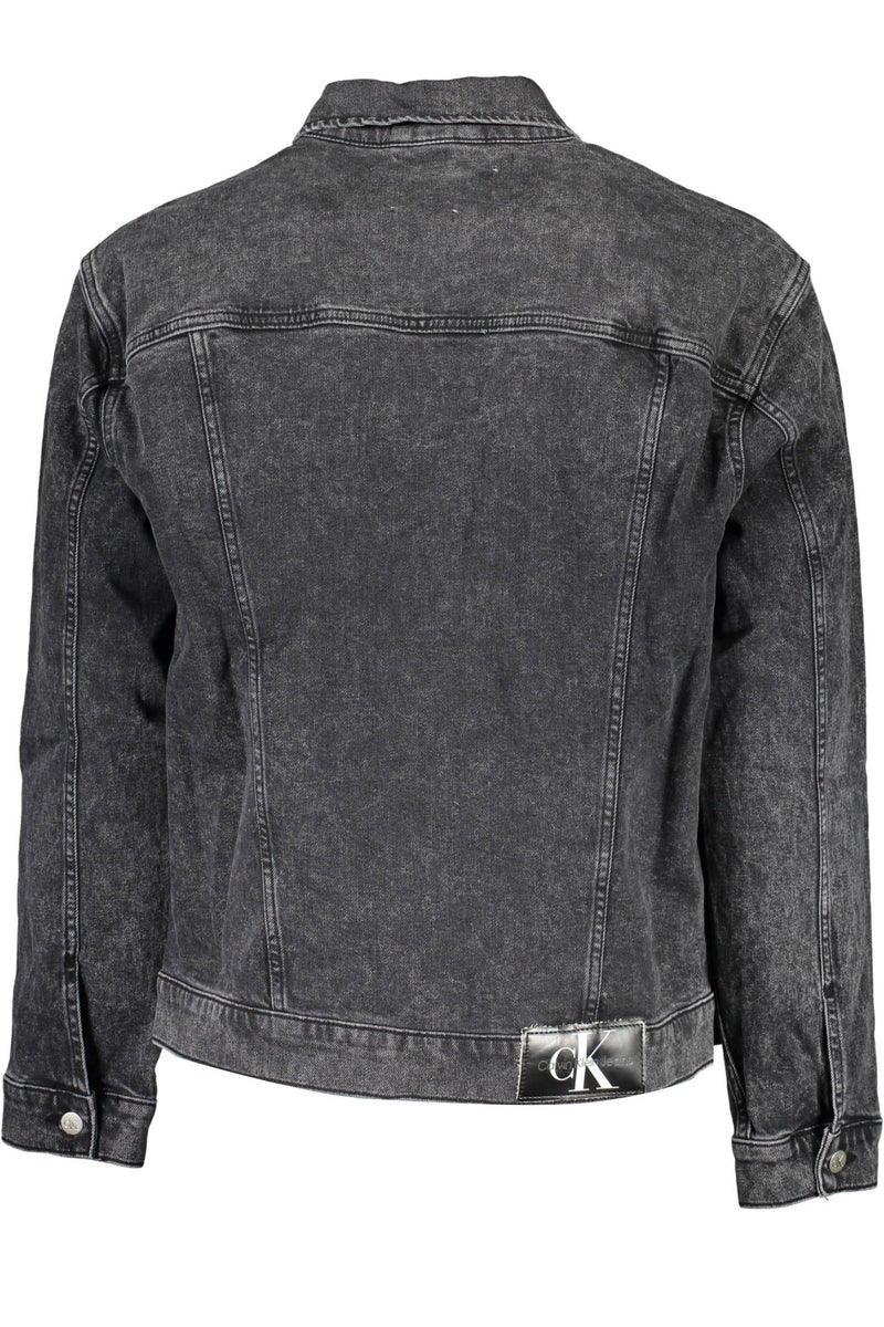 Calvin Klein Sleek Black Denim Jacket with Designer Flair