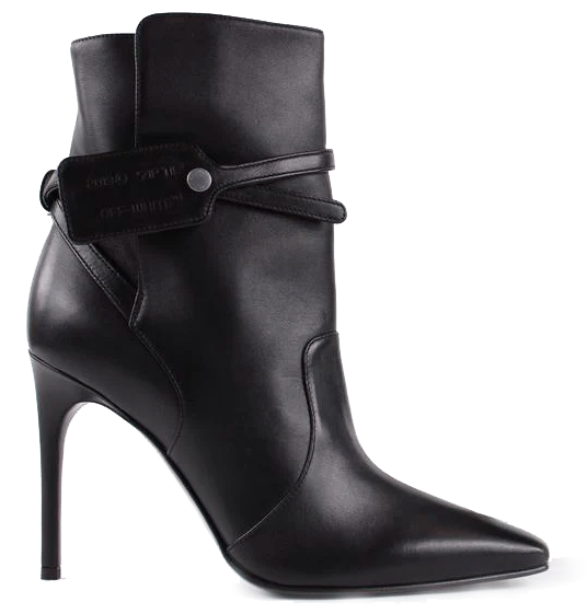 Off-White Chic Black Calfskin Ankle Boots with Sleek Pointed Toe