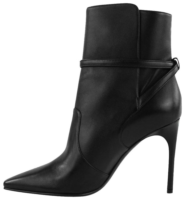 Off-White Chic Black Calfskin Ankle Boots with Sleek Pointed Toe