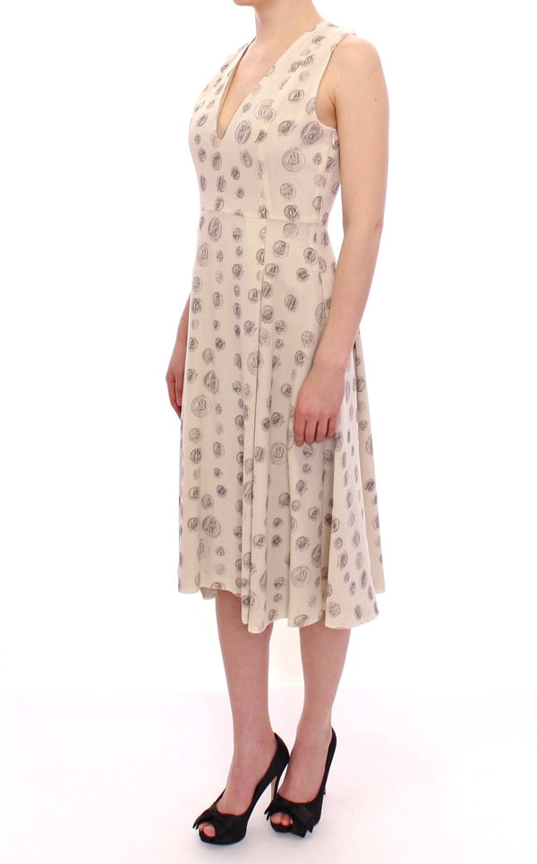 Andrea Incontri Elegant White Wool Shift Dress with Gray Print