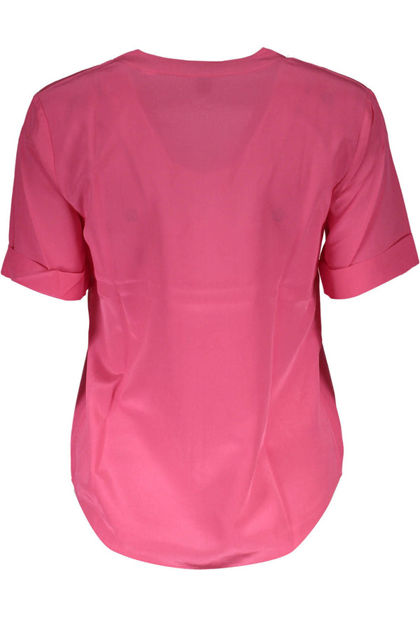 Gant Silk V-Neck Tee in Pink with Logo Accents