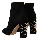 Dolce & Gabbana Elegant Suede Ankle Boots with Crystal Embellishment