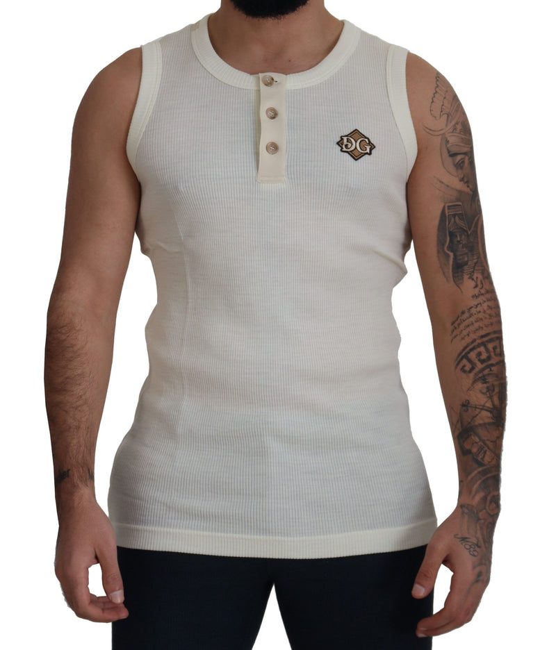 Dolce & Gabbana Sleeveless Henley Wool Blend T-Shirt