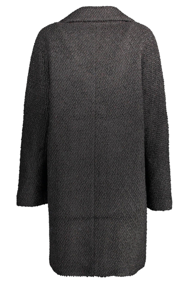 Desigual Chic Wool-Blend Black Coat with Signature Accents