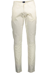 Gant White Cotton Men Slim Trouser