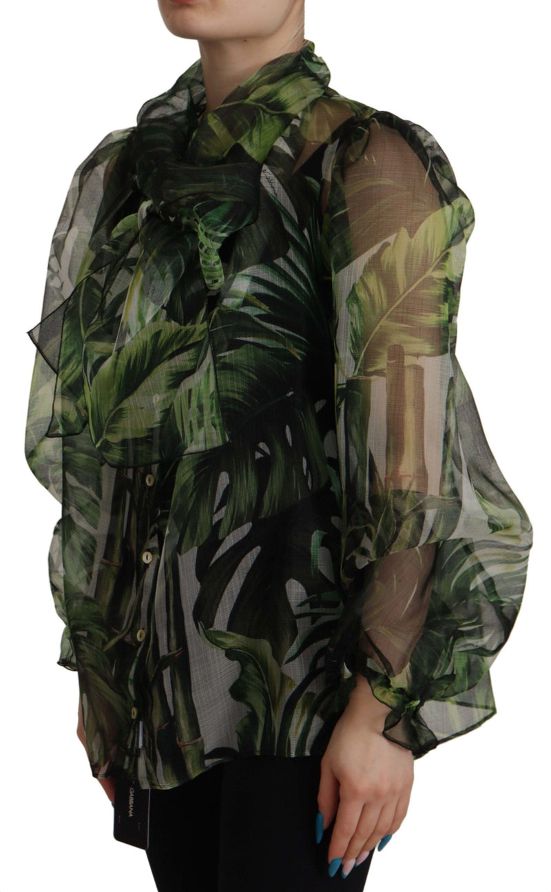 Dolce & Gabbana Elegant Green Banana Leaf Silk Blouse Top