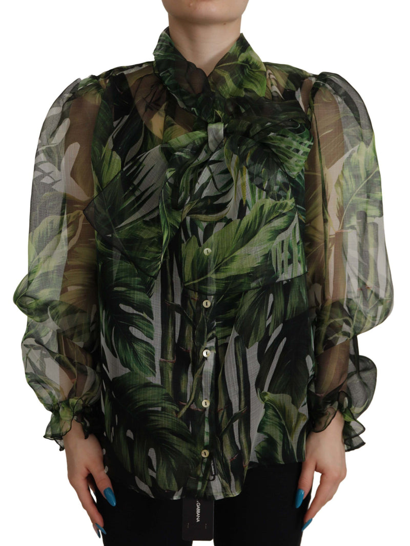 Dolce & Gabbana Elegant Green Banana Leaf Silk Blouse Top